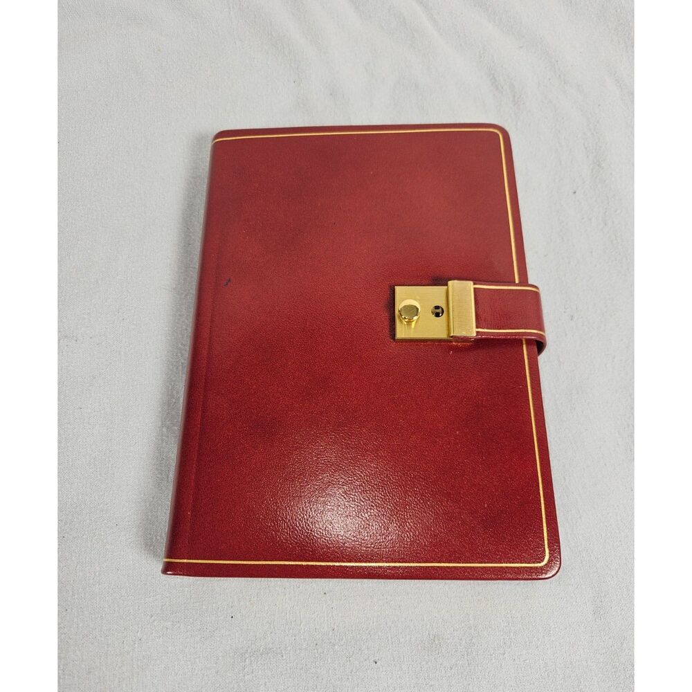 Vintage Budd Leather Made in Italy Burgundy Agenda Journal Locking Gold Edges